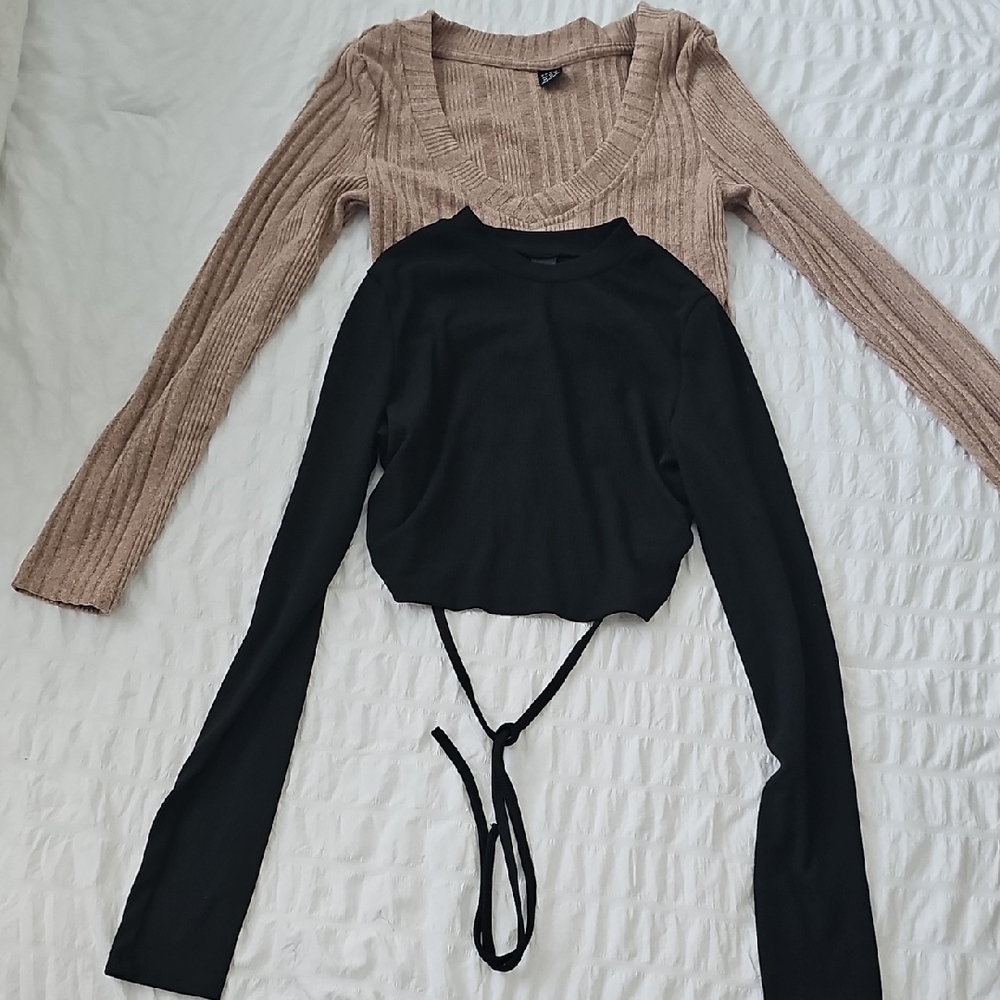 SHEIN Black and Tan Ribbed Bodysuit Set